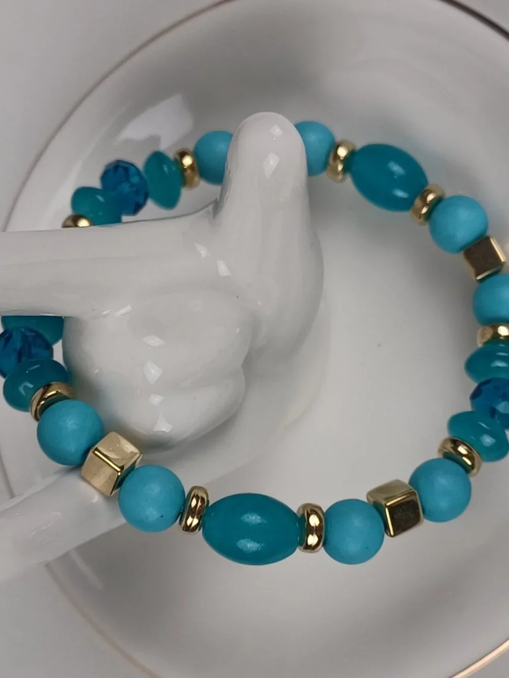 4-Piece Bohemian Beaded Bracelet Set - Blue Heart & Tree Pendants